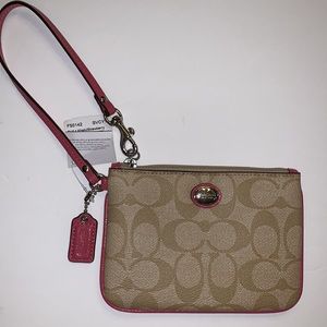 Authentic COACH BAG -  Small Vallet Fabric with Strawberry leather